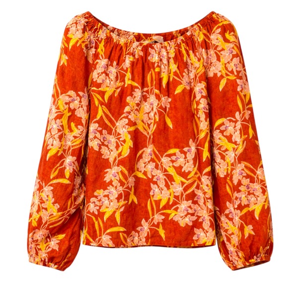 Rachel Zoe Tops - Rachel Zoe Coastal Boho 100% Linen Blouse Women Size L Resortwear Mediterranean